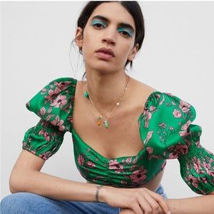 Zara Green & Pink Floral Cropped Top